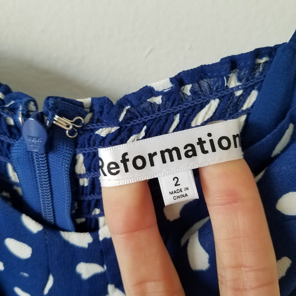 Reformation Juliette Moray Blue Midi Dress Spaghetti Strap Sweetheart Neckline - Picture 14 of 16